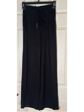 Women's Love Poem Black Ribbed Wide Leg Pants S
